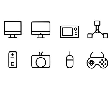 Düzenlenebilir ana hatlı bilgisayar simgesi seti