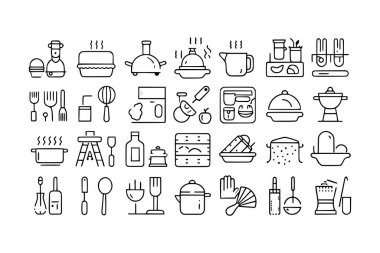 Mutfak simgesi vektör koleksiyonları pişiriliyor