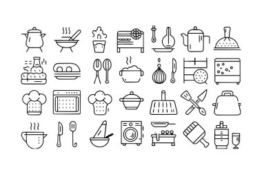 Mutfak simgesi vektör koleksiyonları pişiriliyor
