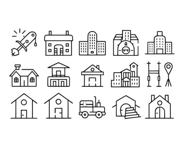 Konutlar ve emlak hizmetleri simgesi seti