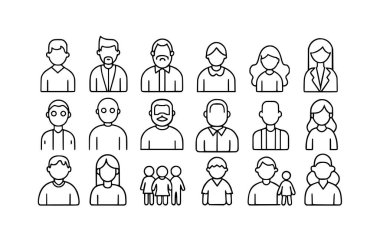 Erkek vektör simgeleri belirlendi ve aile tipi koleksiyonlar