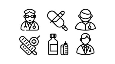 İlaç, doktor, check-up, eczane laboratuvarı, sağlık, sağlık hizmetleri, tıbbi simge seti