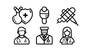 İlaç, doktor, check-up, eczane laboratuvarı, sağlık, sağlık hizmetleri, tıbbi simge seti