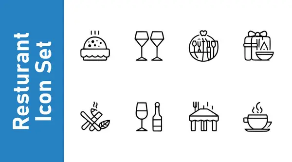 Restoran ikonu seti. Yiyecekler. balık, fincan, kahve, koyun eti, tavuk, pirinç, pirinç