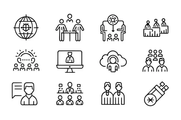 Seminer, röportaj, konferans, takım, beyin fırtınası, web simgesi seti