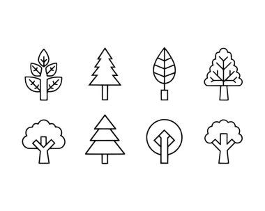 Set of tree icon with editable outline