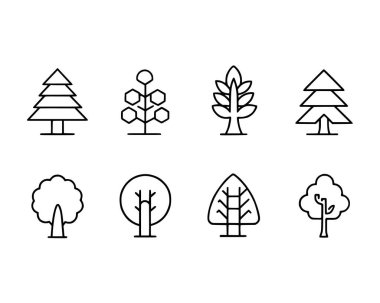 Set of tree icon with editable outline
