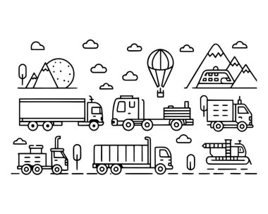 Kamyonlar ve yol taşıma simgesi seti