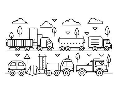 Kamyonlar ve yol taşıma simgesi seti