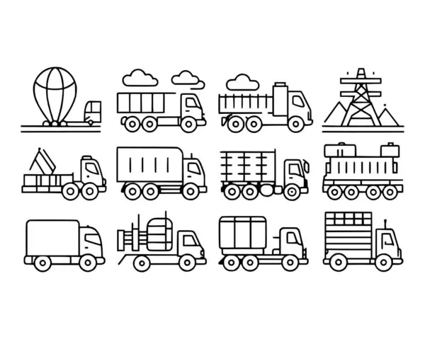 Kamyonlar ve yol taşıma simgesi seti