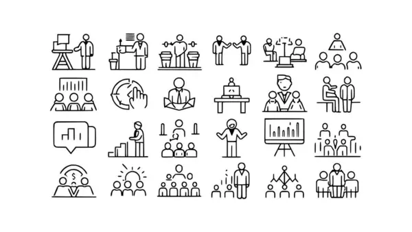 Eğitim, koçluk, akıl hocalığı, eğitim, toplantı, konferans, takım çalışması, simgeler ayarlandı.