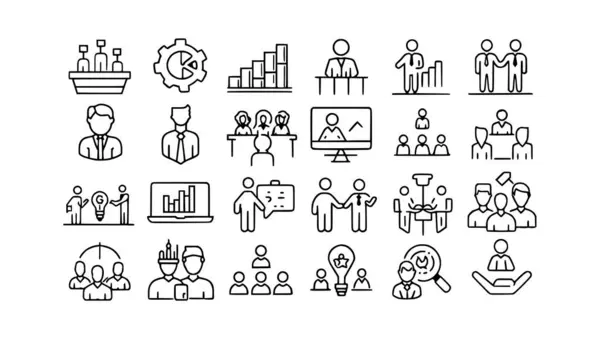 Eğitim, koçluk, akıl hocalığı, eğitim, toplantı, konferans, takım çalışması, simgeler ayarlandı.