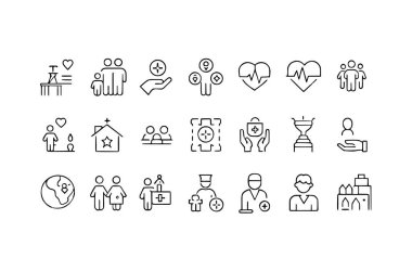 Web simgeleri hizada. Doktor, dikkat, yardım, bağış