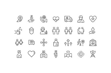 Web simgeleri hizada. Doktor, dikkat, yardım, bağış