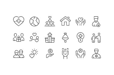 Web simgeleri hizada. Doktor, dikkat, yardım, bağış