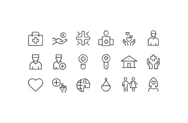 Web simgeleri hizada. Doktor, dikkat, yardım, bağış