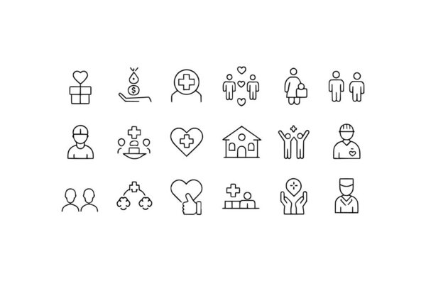 Web icons in line style. doctor, care, help, Donate