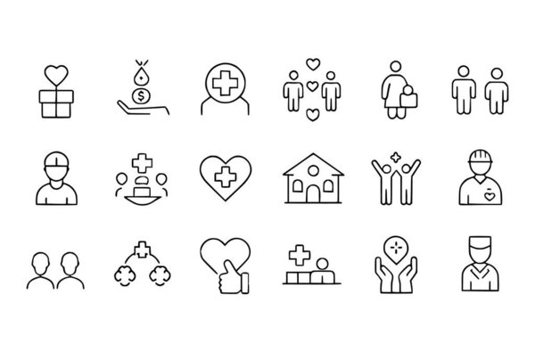Web icons in line style. doctor, care, help, Donate