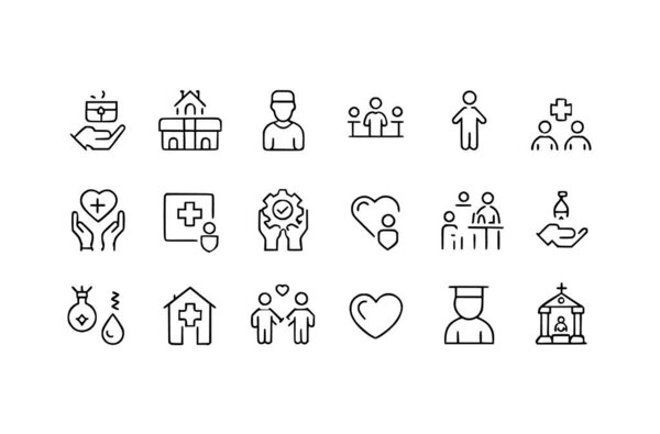 Web icons in line style. doctor, care, help, Donate
