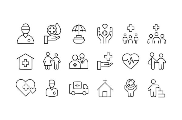 Web icons in line style. doctor, care, help, Donate