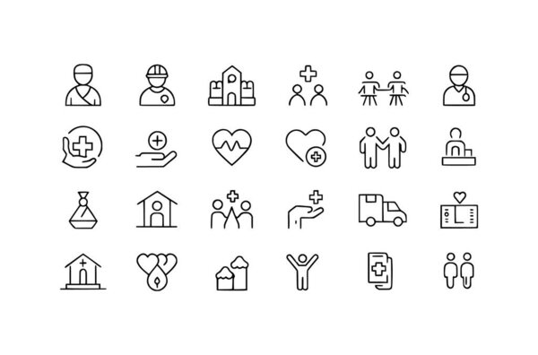 Web icons in line style. doctor, care, help, Donate
