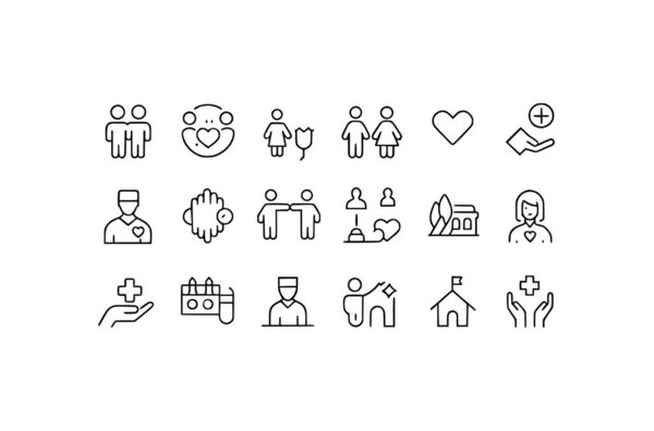 Web icons in line style. doctor, care, help, Donate