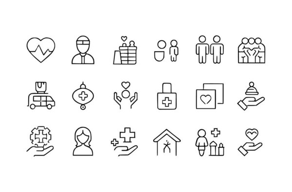Web icons in line style. doctor, care, help, Donate