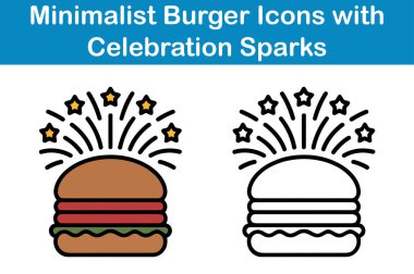 Minimalist Burger Simgeleri ile Kutlama Kıvılcımları Vektör Tasarımı