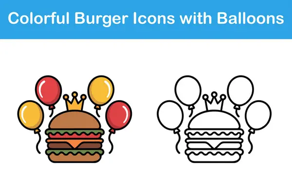 Balonlu Renkli Burger Simgeleri Yiyecek Vektörünü Kutluyor