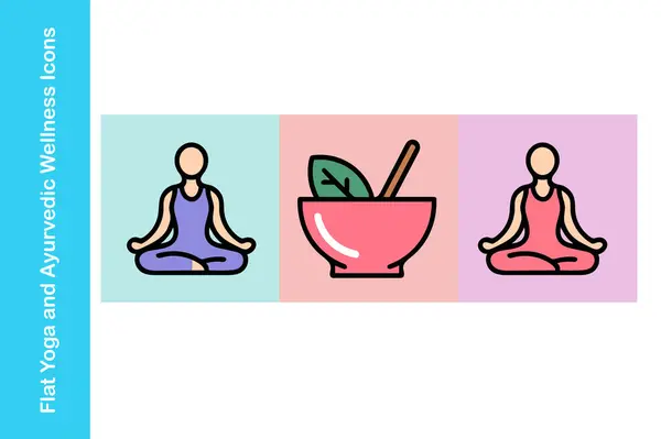 Düz Yoga ve Ayurvedic Sağlık Simgeleri Meditasyon, Doğal Terapi ve Holistik Sağlık
