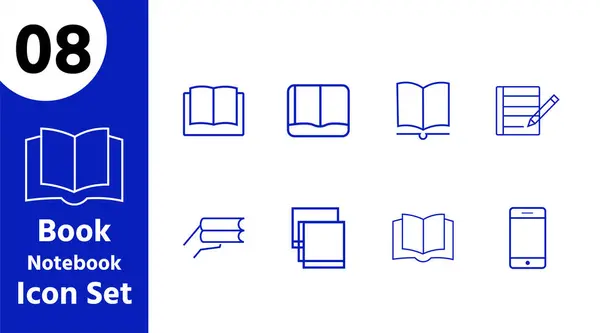 Kitap, Defter, E-Kitap ve Çevrimiçi Öğrenme Simgesi Belirleme Eğitimi ve Çalışma Vektörü