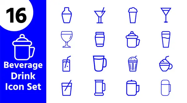 İçecek ve İçecek Simgesi Seti Kahve, Meyve Suyu, Kokteyl ve Bar Taslak Vektör Koleksiyonu
