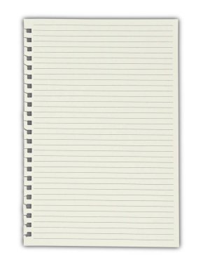 Saydam arkaplanda spiral kenarı olan boş çizgili defter sayfası.