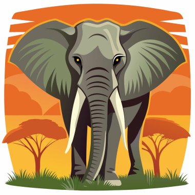 African Elephant Vector Art with Emerald Green Ears clipart