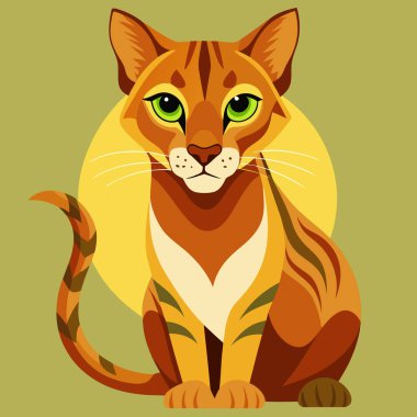 African Golden Cat Vector Art with Orange and Brown Geometric Design clipart