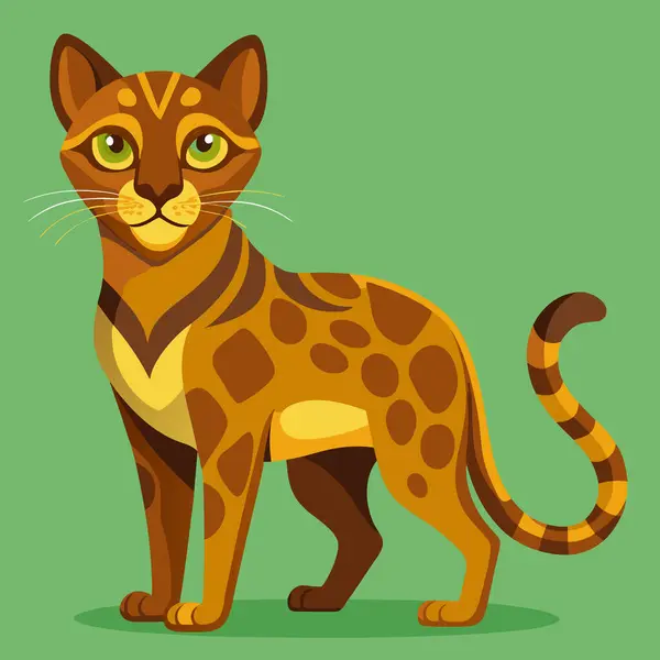 Turuncu ve Kahverengi Geometrik Tasarımlı Afrika Altın Kedi Vektör Sanatı