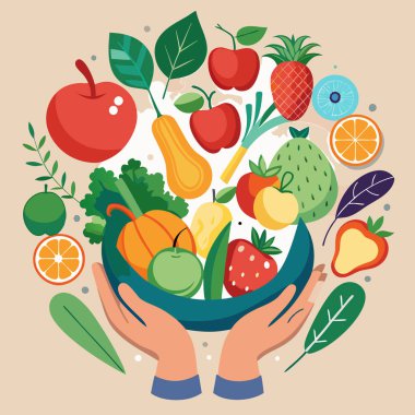 Sağlıklı Gıda Vektörü Sanat Koleksiyonu Elleriyle Taze Ürün Sunuyor