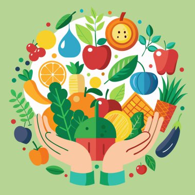 Sağlıklı Gıda Vektörü Sanat Koleksiyonu Elleriyle Taze Ürün Sunuyor