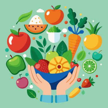 Sağlıklı Gıda Vektörü Sanat Koleksiyonu Elleriyle Taze Ürün Sunuyor