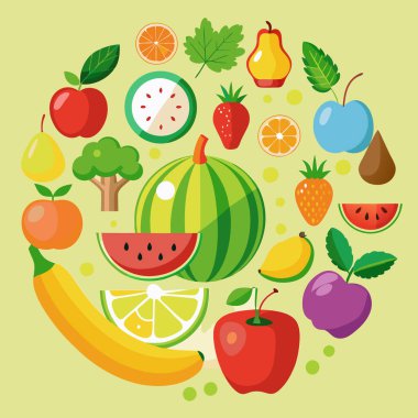 Çocuk ve Renkli Taze Sağlıklı Yiyecek Vektörü Bayrağı