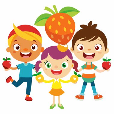 Happy Children Vector Art Collection with Fresh Fruits clipart