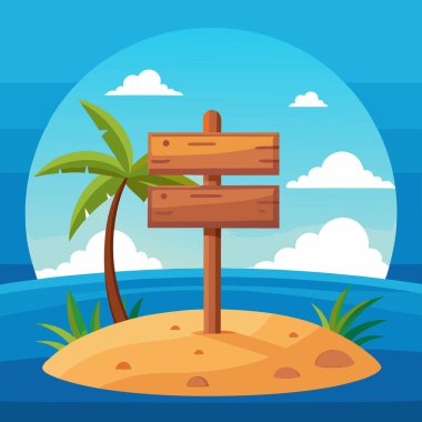 Wooden Beach Sign Vector Art with Tropical Ocean Background clipart