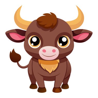 Anlamlı gözleri ve kendine özgü boynuzları olan oyuncu boğa karakterleri.