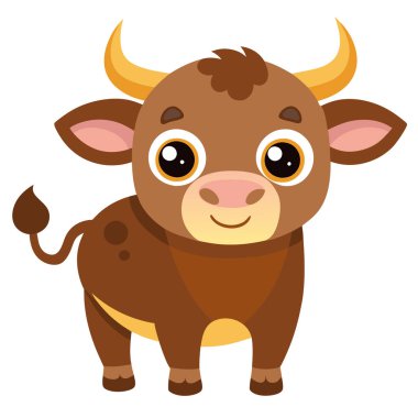 Büyük gözleri ve özellikleri olan sevimli ve sevimli çizgi film boğaları.