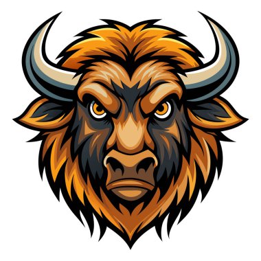 Cesur boynuzları ve çarpıcı ifadesi olan vahşi bizon maskotu.