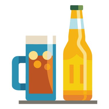 Canlı Renklerle Şekillendirilmiş Bira Şişesi ve Kupa İllüstrasyonu