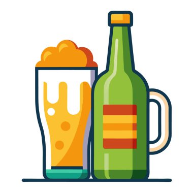 Bira Şişesi ve Altın Bira ve Köpüklü Cam Yaratıcı Vektörü