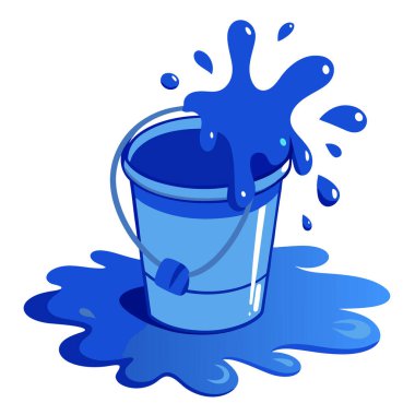 Beyaz arka plana parlak mavi mürekkep döken bir kova tasviri