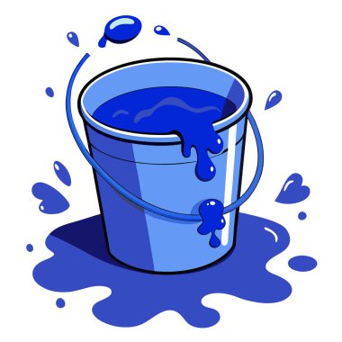 Mavi sıvıyı dinamik hareketle döken kovanın sanatsal tasarımı