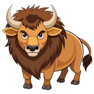 Büyük gözleri ve kabarık yelesi olan stilize bufalo karakteri.
